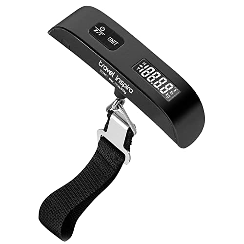 travel inspira Luggage Scale, Portable Digital Hanging Baggage Scale for Travel, Suitcase Weight Scale with Rubber Paint, 110 Pounds, Battery Included