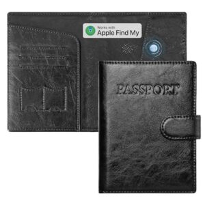 FindWallet+ Passport Holder with Smart Tracker Works for Find My APP, Minimalist Leather with RFID-Blocking with ID Window, Card Holder, Ticket and SI
